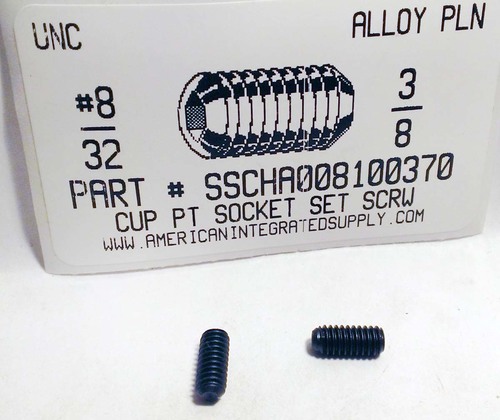 #8-32X3/8 SOCKET SET SCREW CUP CUP POINT ALLOY STEEL PLAIN