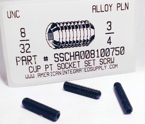 #8-32X3/4 SOCKET SET SCREW CUP CUP POINT ALLOY STEEL PLAIN