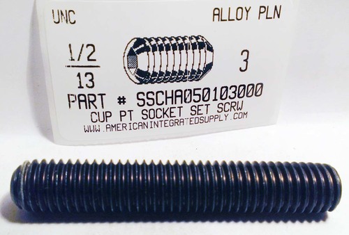 1/2-13X3 SOCKET SET SCREW CUP POINT ALLOY STEEL PLAIN