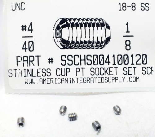 #4-40X1/8 SOCKET SET SCREW CUP POINT 18-8 STAINLESS STEEL