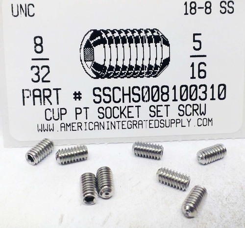 #8-32X5/16 SOCKET SET SCREW CUP POINT 18-8 STAINLESS STEEL