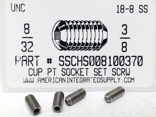 #8-32X3/8 SOCKET SET SCREW CUP POINT 18-8 STAINLESS STEEL