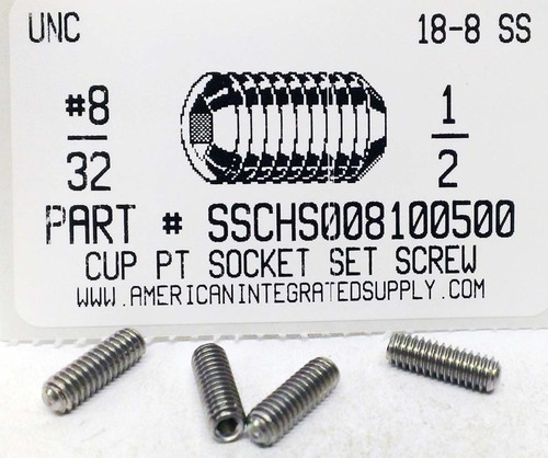 #8-32X1/2 SOCKET SET SCREW CUP POINT 18-8 STAINLESS STEEL