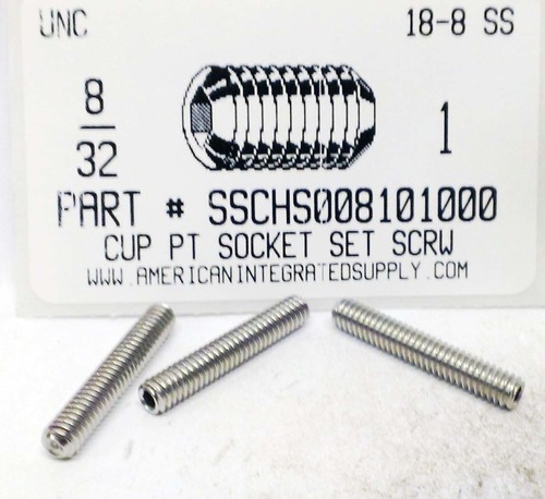 #8-32X1 SOCKET SET SCREW CUP POINT 18-8 STAINLESS STEEL