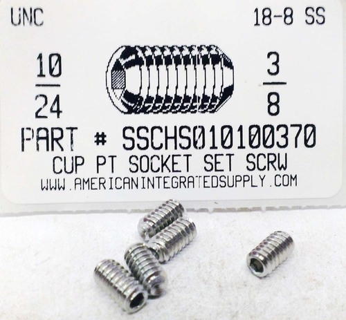 #10-24X3/8 SOCKET SET SCREW CUP POINT 18-8 STAINLESS STEEL