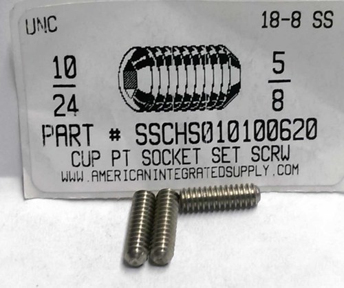 #10-24X5/8 SOCKET SET SCREW CUP POINT 18-8 STAINLESS STEEL