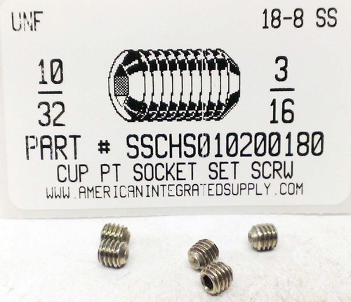 #10-32X3/16 SOCKET SET SCREW CUP POINT 18-8 STAINLESS STEEL