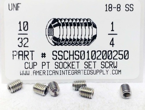 #10-32X1/4 SOCKET SET SCREW CUP POINT 18-8 STAINLESS STEEL