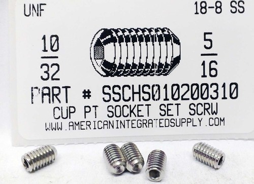 #10-32X5/16 SOCKET SET SCREW CUP POINT 18-8 STAINLESS STEEL