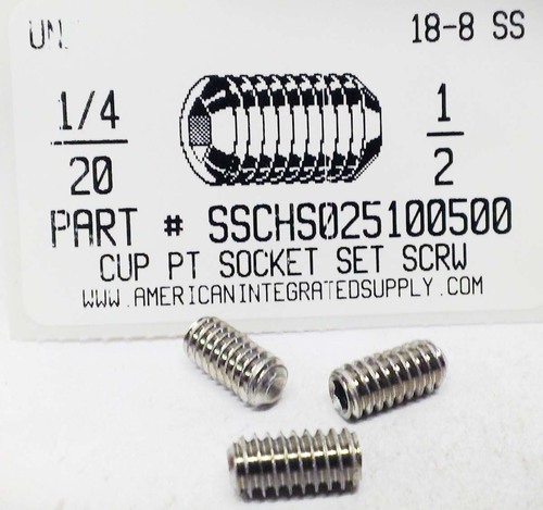 1/4-20X1/2 SOCKET SET SCREW CUP POINT 18-8 STAINLESS STEEL