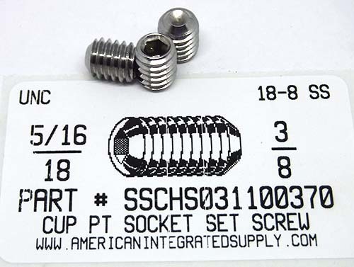 5/16-18X3/8 SOCKET SET SCREW CUP POINT 18-8 STAINLESS STEEL