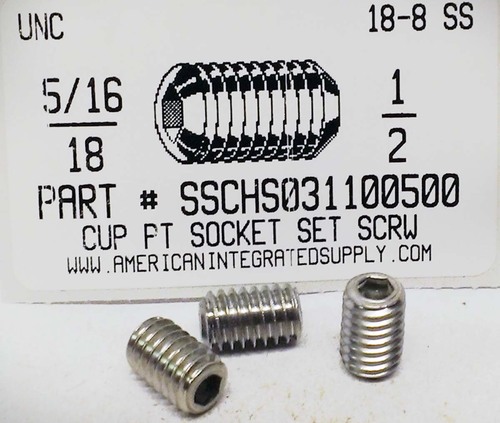 5/16-18X1/2 SOCKET SET SCREW CUP POINT 18-8 STAINLESS STEEL