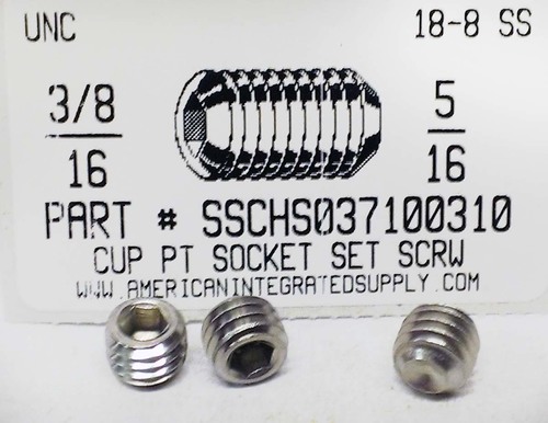 3/8-16X5/16 SOCKET SET SCREW CUP POINT 18-8 STAINLESS STEEL