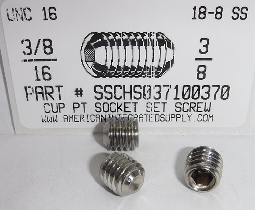 3/8-16X3/8 SOCKET SET SCREW CUP POINT 18-8 STAINLESS STEEL