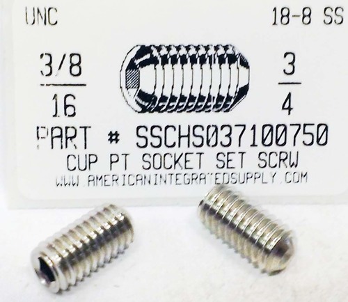 3/8-16X3/4 SOCKET SET SCREW CUP POINT 18-8 STAINLESS STEEL