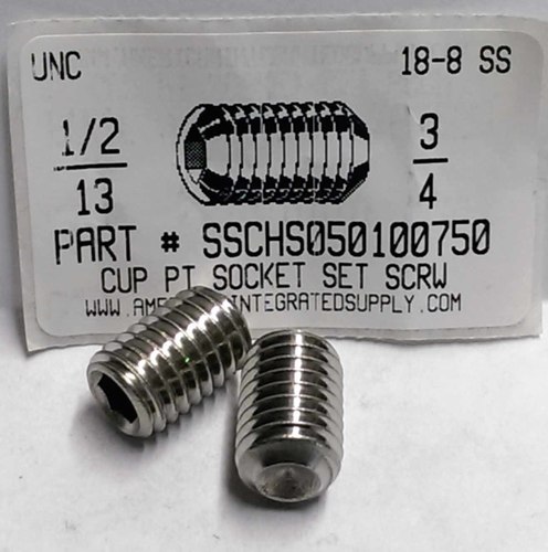 1/2-13X3/4 SOCKET SET SCREW CUP POINT 18-8 STAINLESS STEEL