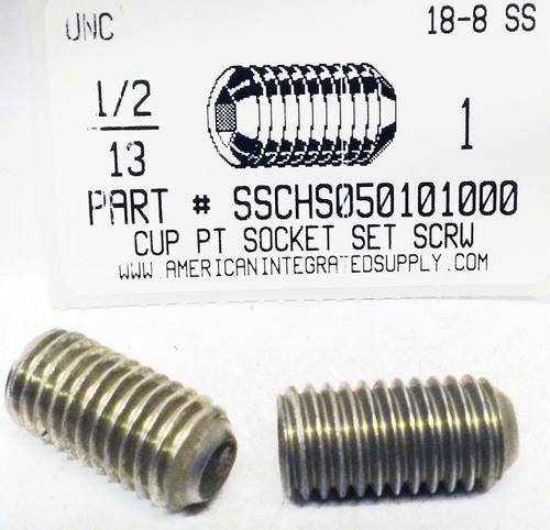 1/2-13X1 SOCKET SET SCREW CUP CUP POINT 18-8 STAINLESS STEEL