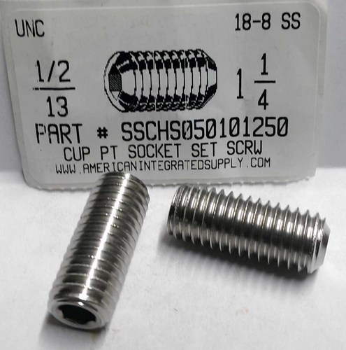 1/2-13X1-1/4 SOCKET SET SCREW CUP POINT 18-8 STAINLESS STEEL