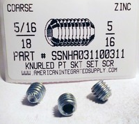 5/16-18X5/16 SOCKET SET SCREW KNURLED POINT ALLOY STEEL ZINC PLATED