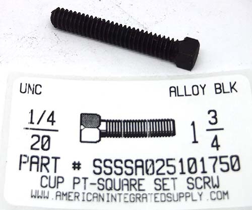 1/4-20X1-3/4 SQUARE HEAD SET SCREW CUP POINT CASE HARDENED STEEL PLAIN