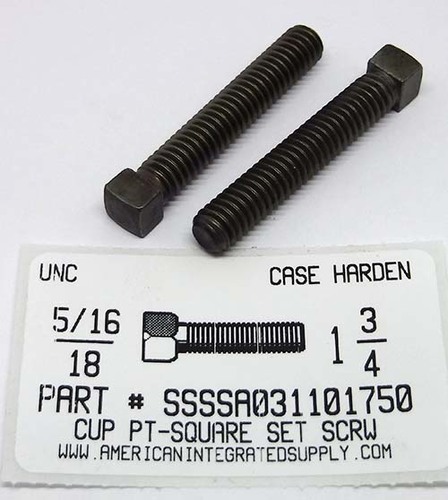 5/16-18X1-3/4 SQUARE HEAD SET SCREW CUP POINT CASE HARDENED STEEL PLAIN