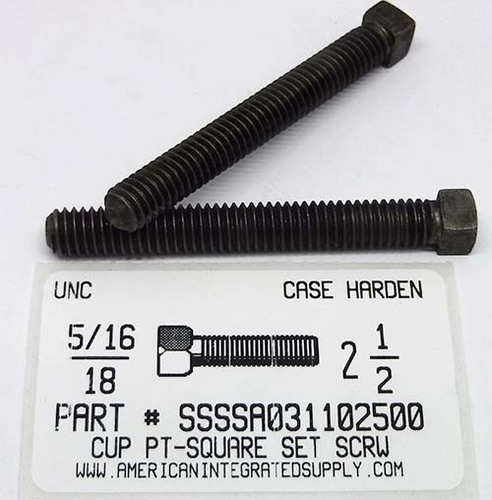 5/16-18X2-1/2 SQUARE HEAD SET SCREW CUP POINT CASE HARDENED STEEL PLAIN