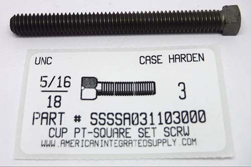 5/16-18X3 SQUARE HEAD SET SCREW CUP POINT CASE HARDENED STEEL PLAIN