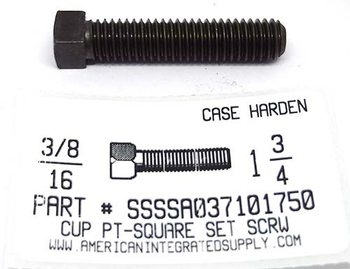 3/8-16X1-3/4 SQUARE HEAD SET SCREW CUP POINT CASE HARDENED STEEL PLAIN