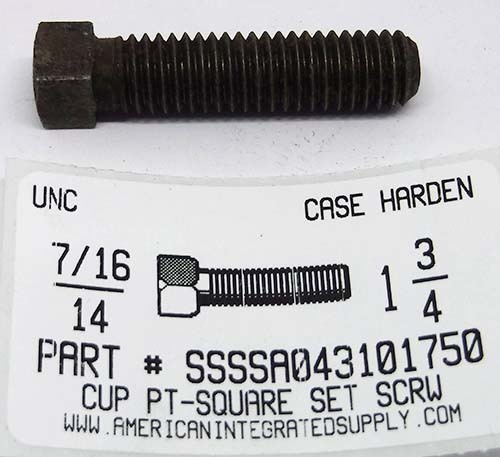 7/16-14X1-3/4 SQUARE HEAD SET SCREW CUP POINT CASE HARDENED STEEL PLAIN