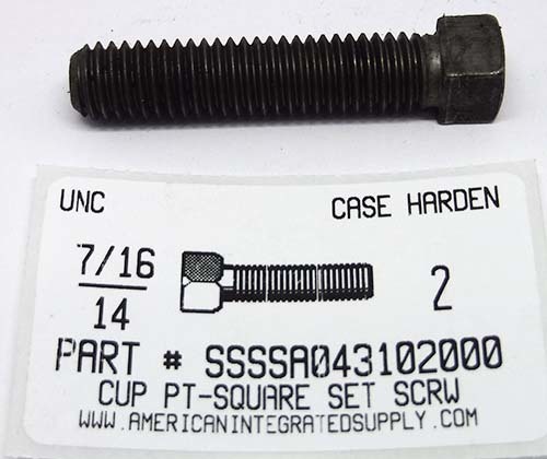 7/16-14X2 SQUARE HEAD SET SCREW CUP POINT CASE HARDENED STEEL PLAIN