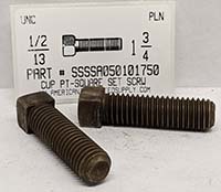 1/2-13X1-3/4 SQUARE HEAD SET SCREW CUP POINT CASE HARDENED STEEL PLAIN