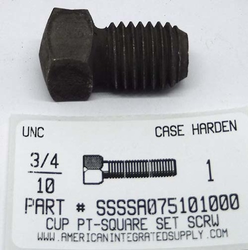 3/4-10X1 SQUARE HEAD SET SCREW CUP POINT CASE HARDENED STEEL PLAIN