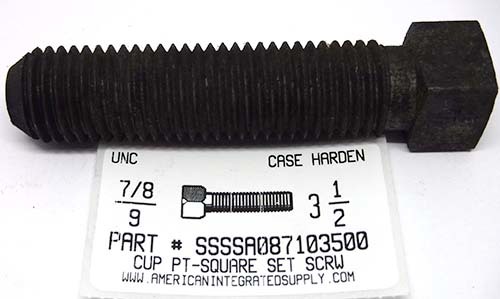 7/8-9X3-1/2 SQUARE HEAD SET SCREW CUP POINT CASE HARDENED STEEL PLAIN