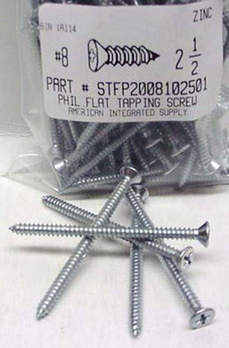 #8X2-1/2 FLAT HEAD PHILLIPS TAPPING SCREW A STEEL ZINC PLATED