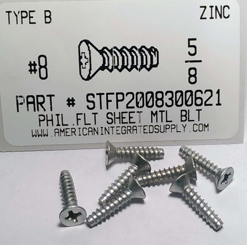 #8X5/8 FLAT HEAD PHILLIPS TAPPING SCREW B STEEL ZINC PLATED