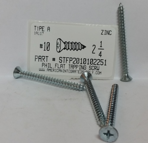 #10X2-1/4 FLAT HEAD PHILLIPS TAPPING SCREW A STEEL ZINC PLATED