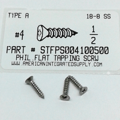 #4X1/2 FLAT HEAD PHILLIPS TAPPING SCREW A 18-8 STAINLESS STEEL