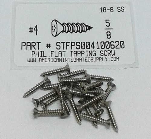 #4X5/8 FLAT HEAD PHILLIPS TAPPING SCREW A 18-8 STAINLESS STEEL