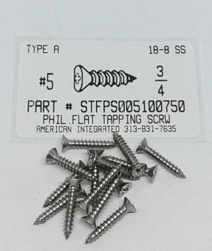 #5X3/4 FLAT HEAD PHILLIPS TAPPING SCREW A 18-8 STAINLESS STEEL