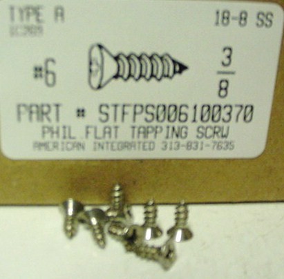 #6X3/8 FLAT HEAD PHILLIPS TAPPING SCREW A 18-8 STAINLESS STEEL