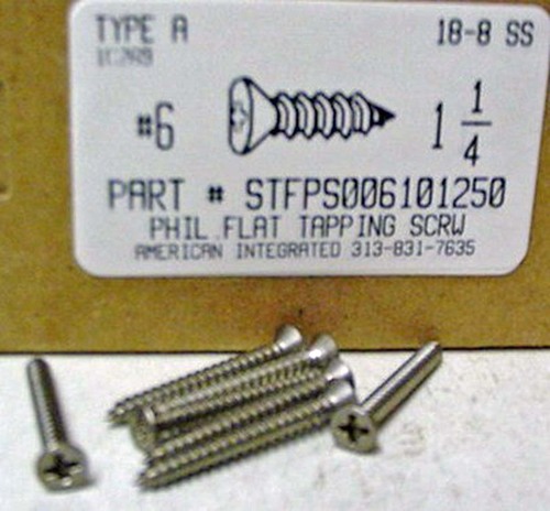 #6X1-1/4 FLAT HEAD PHILLIPS TAPPING SCREW A 18-8 STAINLESS STEEL