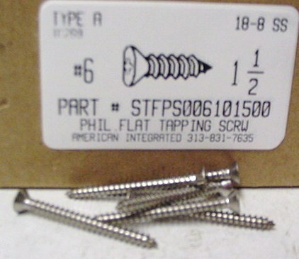 #6X1-1/2 FLAT HEAD PHILLIPS TAPPING SCREW A 18-8 STAINLESS STEEL