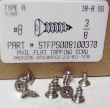 #8X3/8 UNDERCUT FLAT HEAD PHILLIPS TAPPING SCREW AB 18-8 STAINLESS STEEL