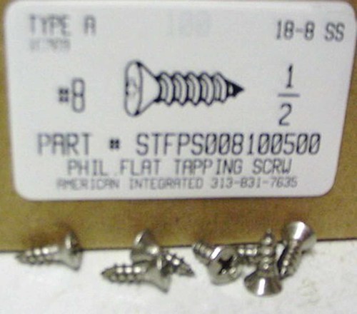 #8X1/2 FLAT HEAD PHILLIPS TAPPING SCREW A 18-8 STAINLESS STEEL