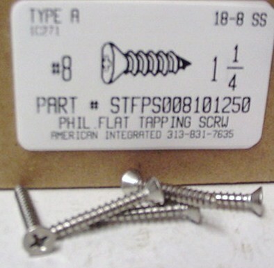 #8X1-1/4 FLAT HEAD PHILLIPS TAPPING SCREW A 18-8 STAINLESS STEEL