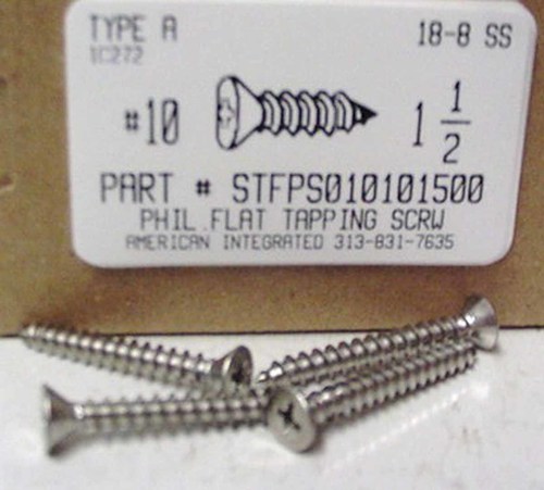 #10X1-1/2 FLAT HEAD PHILLIPS TAPPING SCREW A 18-8 STAINLESS STEEL