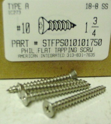 #10X1-3/4 FLAT HEAD PHILLIPS TAPPING SCREW A 18-8 STAINLESS STEEL