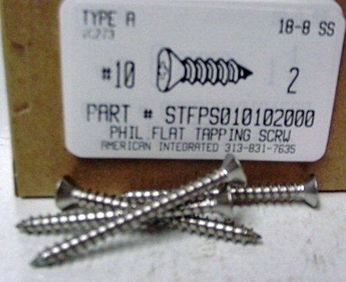 #10X2 FLAT HEAD PHILLIPS TAPPING SCREW A 18-8 STAINLESS STEEL