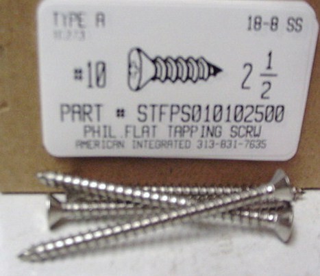 #10X2-1/2 FLAT HEAD PHILLIPS TAPPING SCREW A 18-8 STAINLESS STEEL