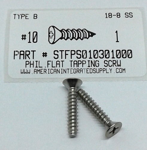 #10X1 FLAT HEAD PHILLIPS TAPPING SCREW TYPE B 18-8 STAINLESS STEEL